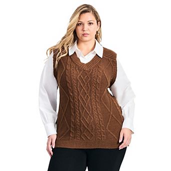 Avenue Women's Plus Size Veronica 2Fer Cable Vest