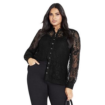 Avenue Women's Plus Size Jade Lace Shirt