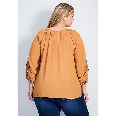 Avenue Women's Plus Size Anna Embroidery Detail Top