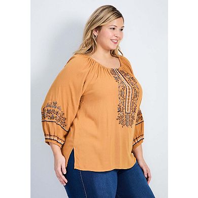 Avenue Women's Plus Size Anna Embroidery Detail Top