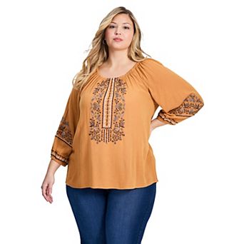 Avenue Women's Plus Size Anna Embroidery Detail Top