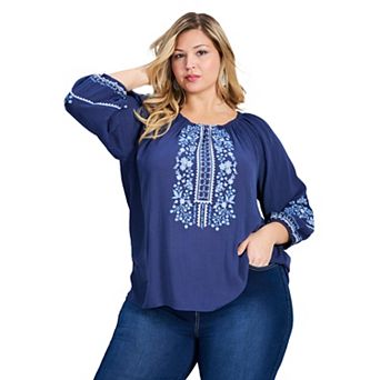 Avenue Women's Plus Size Anna Embroidery Detail Top