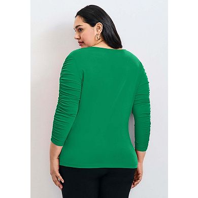 Avenue Women's Plus Size Naomi V Neck Gathered Sleeve Top