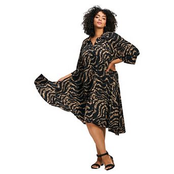 Avenue Women's Plus Size Parker Hanky Hem Collared Dress