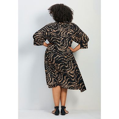 Avenue Women's Plus Size Parker Hanky Hem Collared Dress