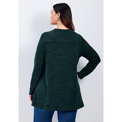 Avenue Women's Plus Size Ruby Button Detail Hacci Top