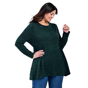 Avenue Women's Plus Size Ruby Button Detail Hacci Top