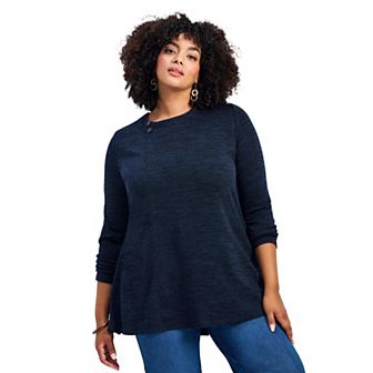 Avenue Women's Plus Size Ruby Button Detail Hacci Top