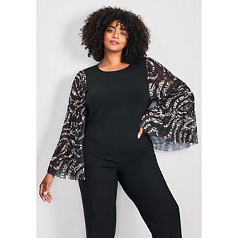 Avenue Women's Plus Size Mylo Mesh Bell Sleeve Top