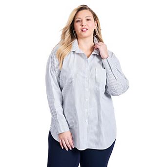 Avenue Women's Plus Size Karolina Stripe Poplin Shirt
