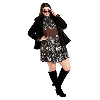 Avenue Women's Plus Size Cassia Sleeves Ruffle Placement Dress