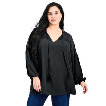 Avenue Women's Plus Size Marcie Lace Yoke Long Sleeve Top