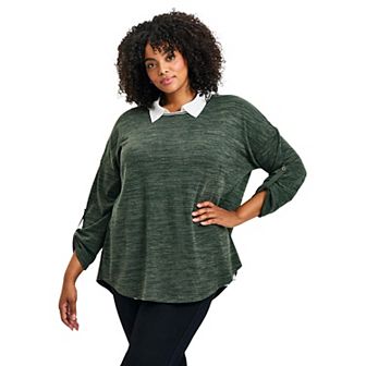 Avenue Women's Plus Size Tara Twofer Hacci Top