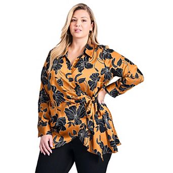 Avenue Women's Plus Size Goldi Satin Wrap Blouse
