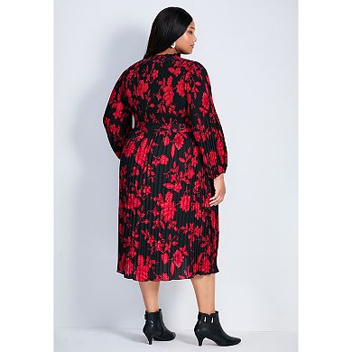 Avenue Women's Plus Size Liana Pleated Blouson Sleeve Dress