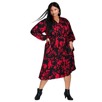 Avenue Women's Plus Size Liana Pleated Blouson Sleeve Dress
