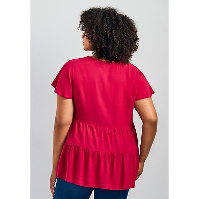 Avenue Women's Plus Size Lani Flutter Sleeve Tiered Top