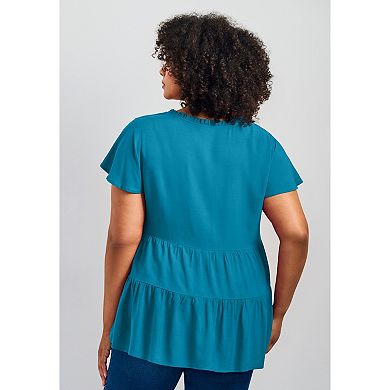 Avenue Women's Plus Size Lani Flutter Sleeve Tiered Top