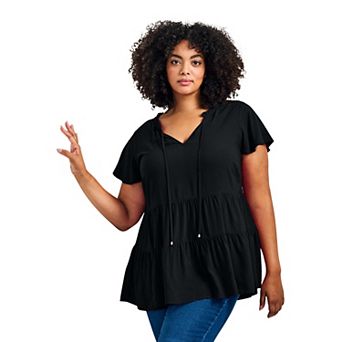 Avenue Women's Plus Size Lani Flutter Sleeve Tiered Top