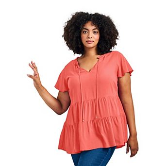 Avenue Women's Plus Size Lani Flutter Sleeve Tiered Top