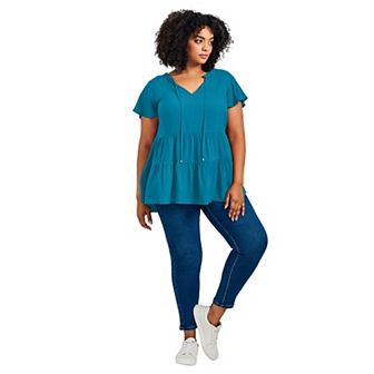 Avenue Women's Plus Size Lani Flutter Sleeve Tiered Top