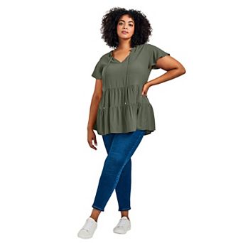 Avenue Women's Plus Size Lani Flutter Sleeve Tiered Top