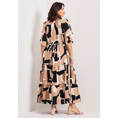 Avenue Women's Plus Size Ivy Tiered Button Front Dress