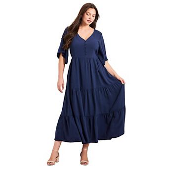 Avenue Women's Plus Size Ivy Tiered Button Front Dress
