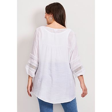 Avenue Women's Plus Size Pintuck Lace Peasant Top