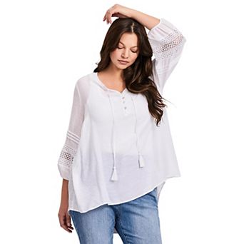 Avenue Women's Plus Size Pintuck Lace Peasant Top