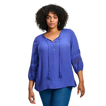 Avenue Women's Plus Size Pintuck Lace Peasant Top