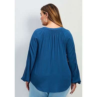 Avenue Women's Plus Size Gabby Embroidered Pintuck Shirt