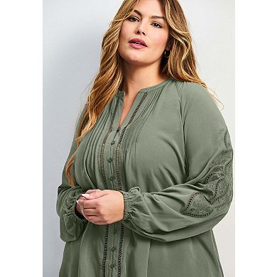 Avenue Women's Plus Size Gabby Embroidered Pintuck Shirt