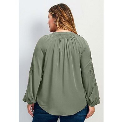 Avenue Women's Plus Size Gabby Embroidered Pintuck Shirt