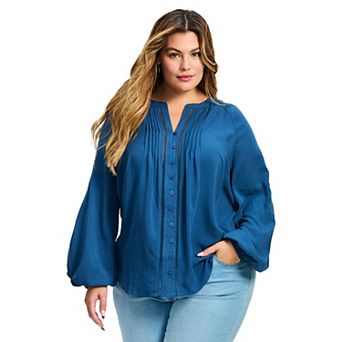 Avenue Women's Plus Size Gabby Embroidered Pintuck Shirt