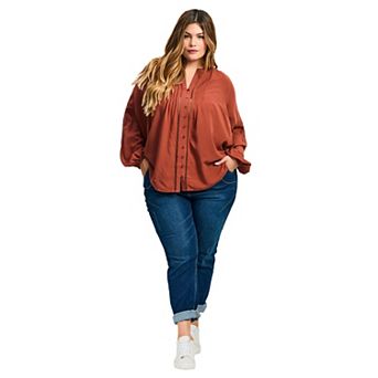 Avenue Women's Plus Size Gabby Embroidered Pintuck Shirt