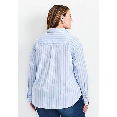 Avenue Women's Plus Size Classic Stripe Boyfriend Shirt
