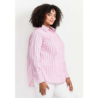 Avenue Women's Plus Size Classic Stripe Boyfriend Shirt
