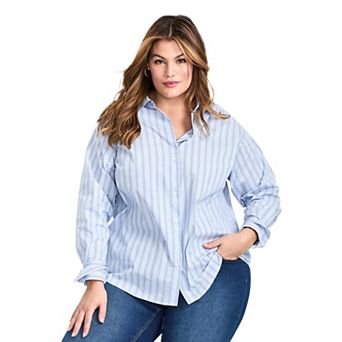Avenue Women's Plus Size Classic Stripe Boyfriend Shirt