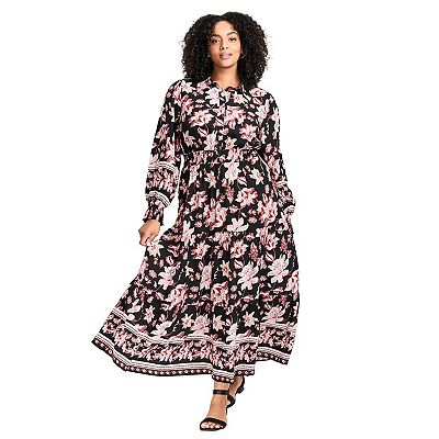 chinese dress ladies Avenue Women's Plus Size Jasmin Sleeved Tier Maxi Dress Black at Amazon  Women's Clothing store
