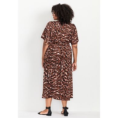 Avenue Women's Plus Size Aimee Sateen Flutter Sleeve Dress