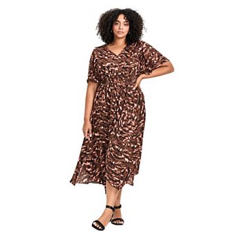 Avenue Women's Plus Size Aimee Sateen Flutter Sleeve Dress