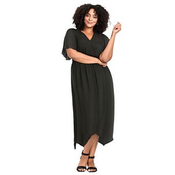 Avenue Women's Plus Size Aimee Sateen Flutter Sleeve Dress