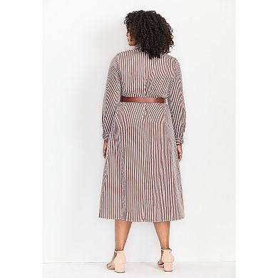 Avenue Women's Plus Size Leona Stripe Shirtdress With Belt