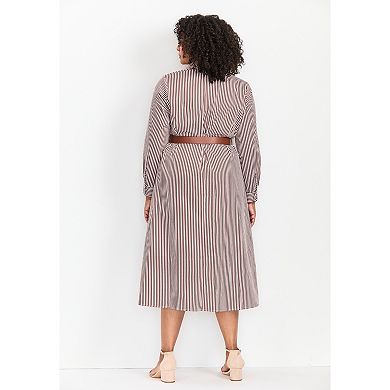 Avenue Women's Plus Size Leona Stripe Shirtdress With Belt