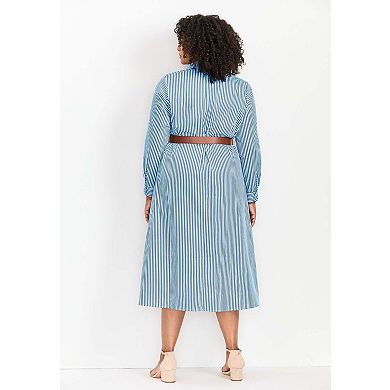 Avenue Women's Plus Size Leona Stripe Shirtdress With Belt