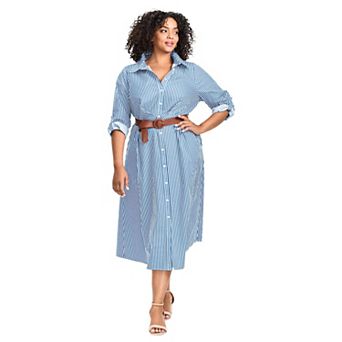 Avenue Women's Plus Size Leona Stripe Shirtdress With Belt