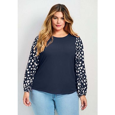 Avenue Women's Plus Size Mix Media Heart Sleeve Top