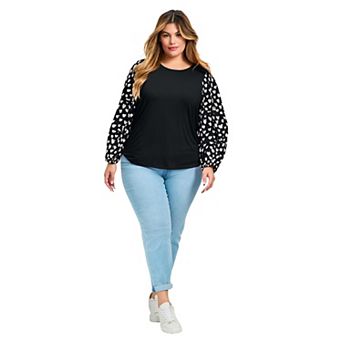 Avenue Women's Plus Size Mix Media Heart Sleeve Top