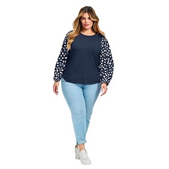 Avenue Women's Plus Size Mix Media Heart Sleeve Top